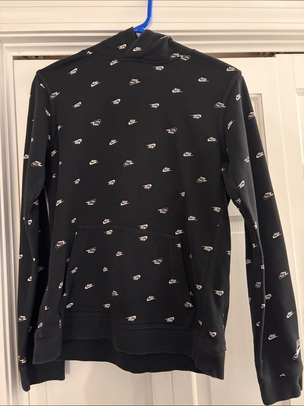 Nike Black Crewneck Hoodie with White Mini Logos - Men